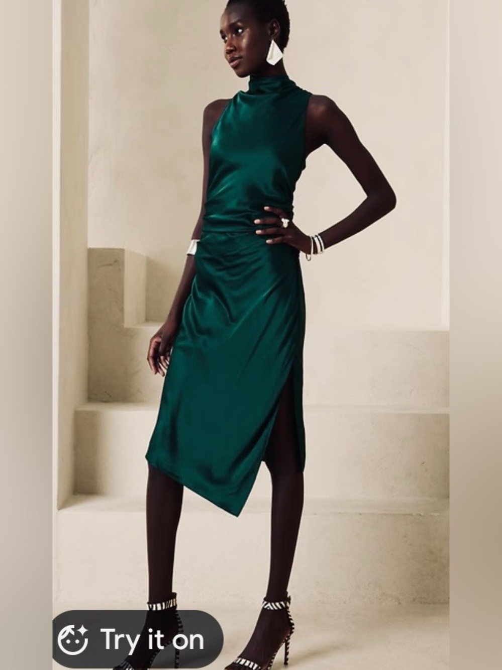Banana Republic Eclipse Silk midi Dress in Emerald Green - Picture 5 of 5